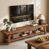 71" Extra Long TV Stand, Solid Wood Entertainment Center with Open Storage Shelves for TVs up to 85" 3