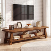 71" Extra Long TV Stand, Solid Wood Entertainment Center with Open Storage Shelves for TVs up to 85" 3