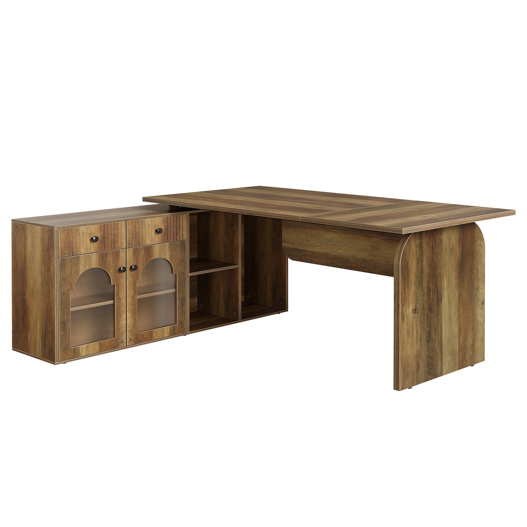 71" L-Shaped Computer Desk, Executive Office Desk with File Cabinet