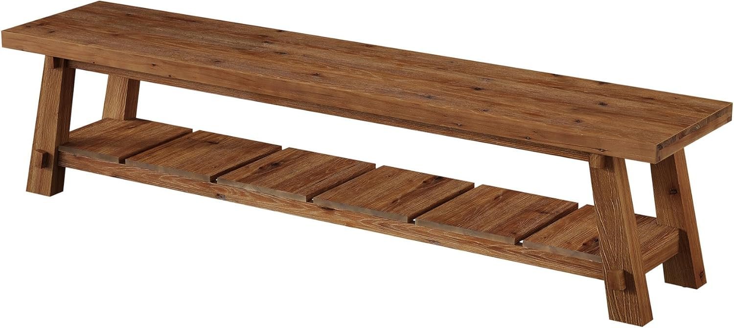 71" Solid Wood Entryway Bench, Rustic Extra Long Hallway Seating with Shoe Storage for Living Room and Bedroom