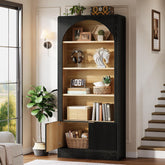 71" Tall Bookcase, 5-Tier Arched Bookshelf with Storage Cabinet and Fluted Doors 3