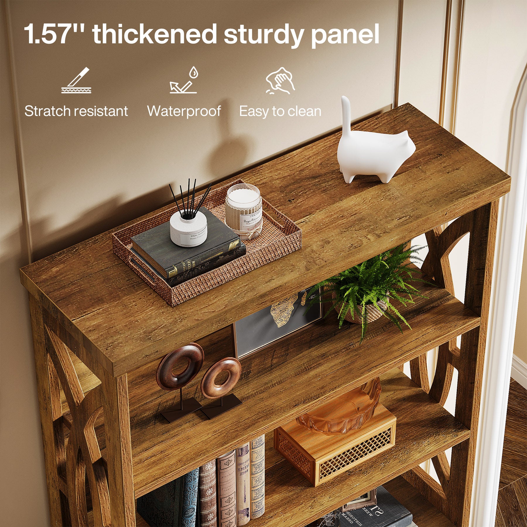 71" Wooden Bookshelf, 6-Tier Freestanding Bookcase Display Shelves