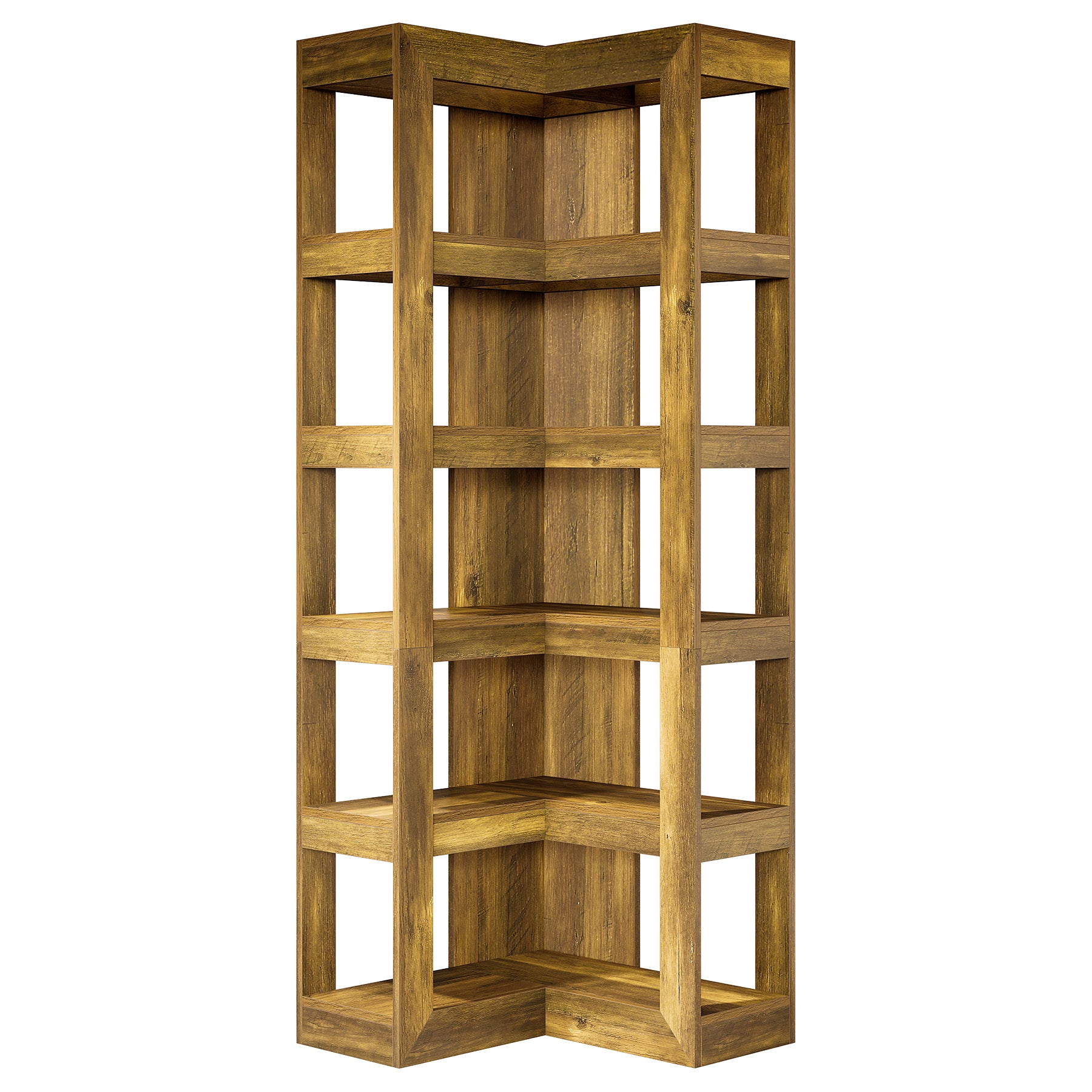 71" Wooden Bookshelf, Corner 6-Tier L-Shaped Shelf Stand with Storage