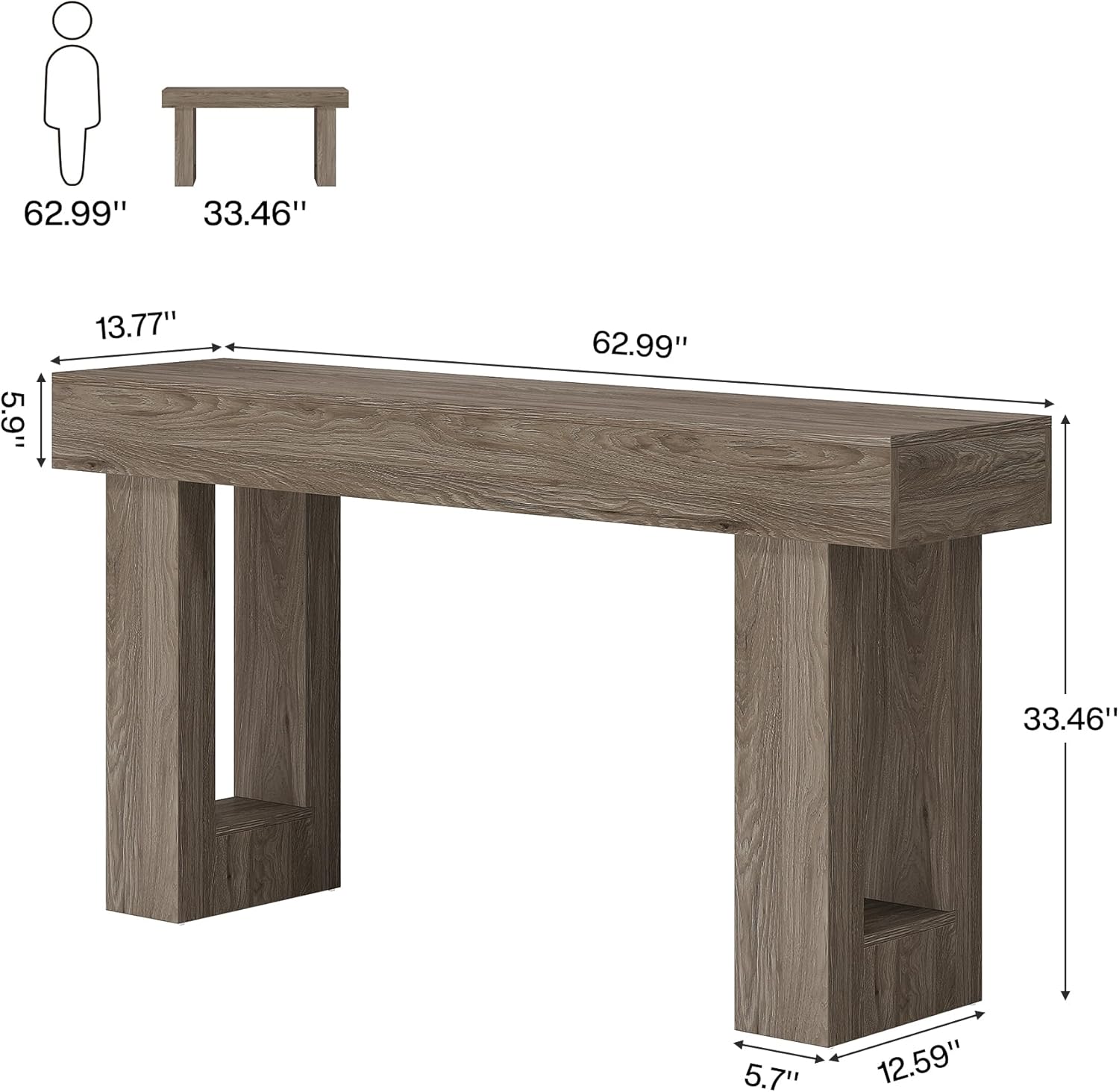 Wooden Sofa Table, 63-Inch Console Table For Entryway