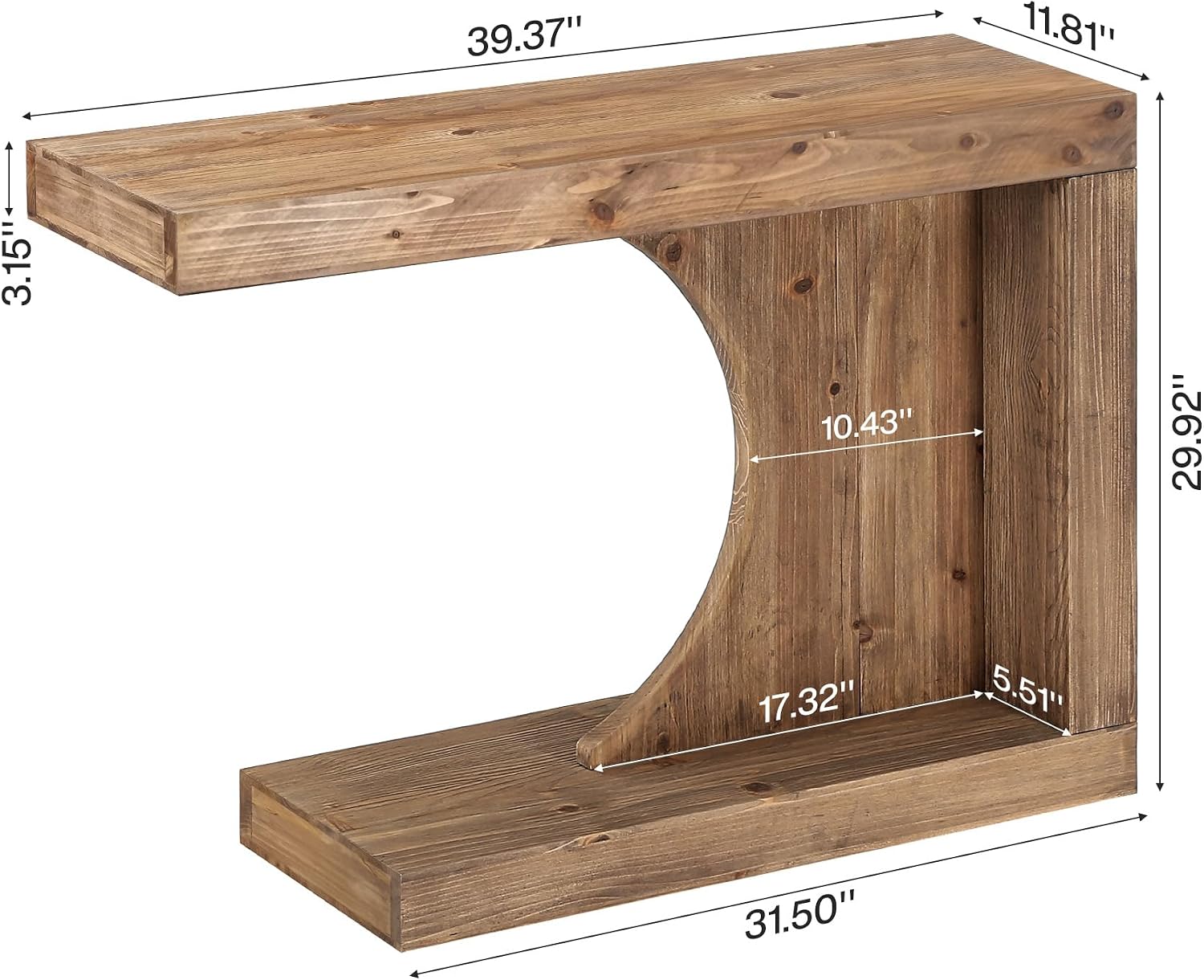 39.4" C-Shaped Console Table, Solid Wood Modern Entryway Accent Table for Living Room