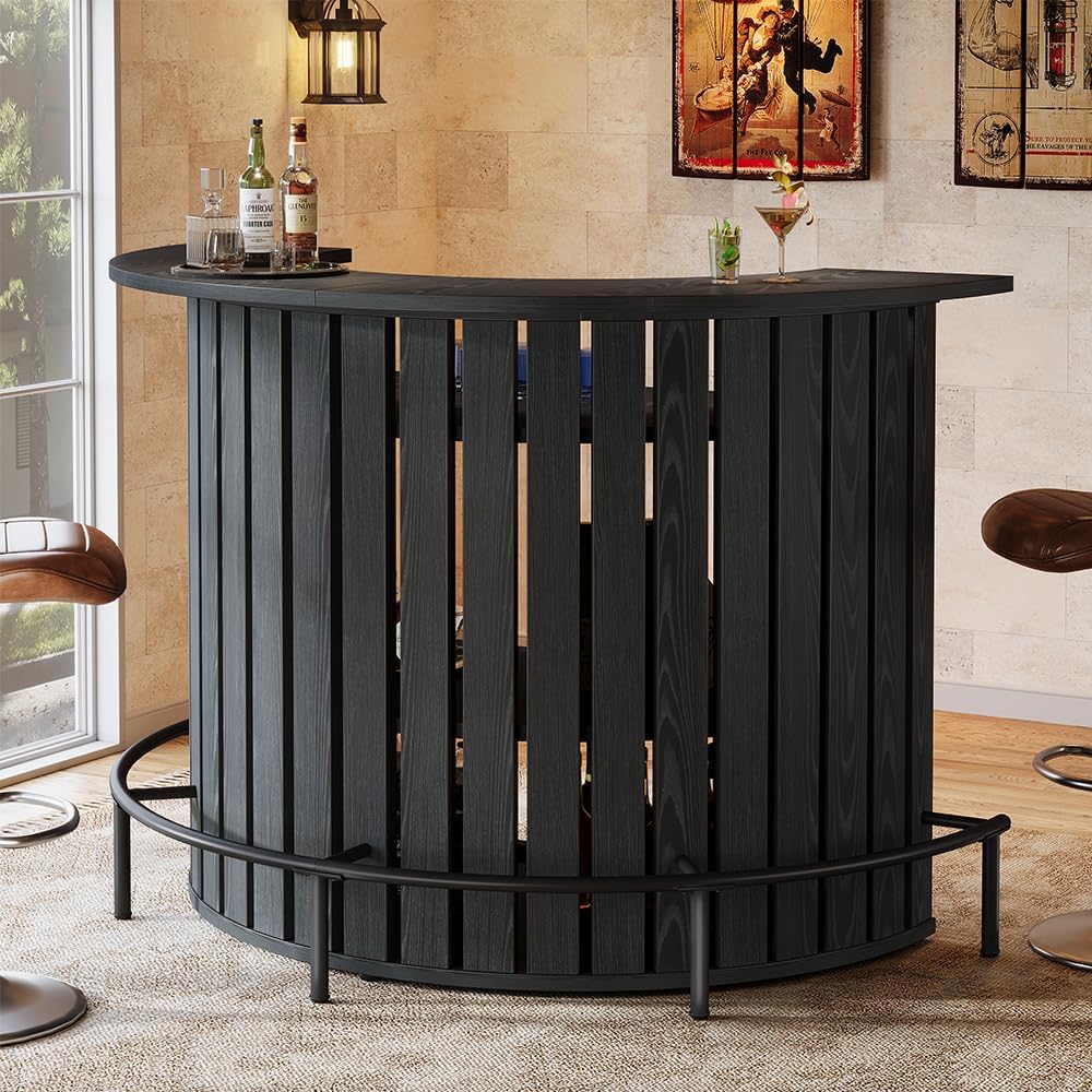 39.4" Bar Table, 4-Tier Arc-Shaped Wine Bar Cabinet with Footrest for Home Pub