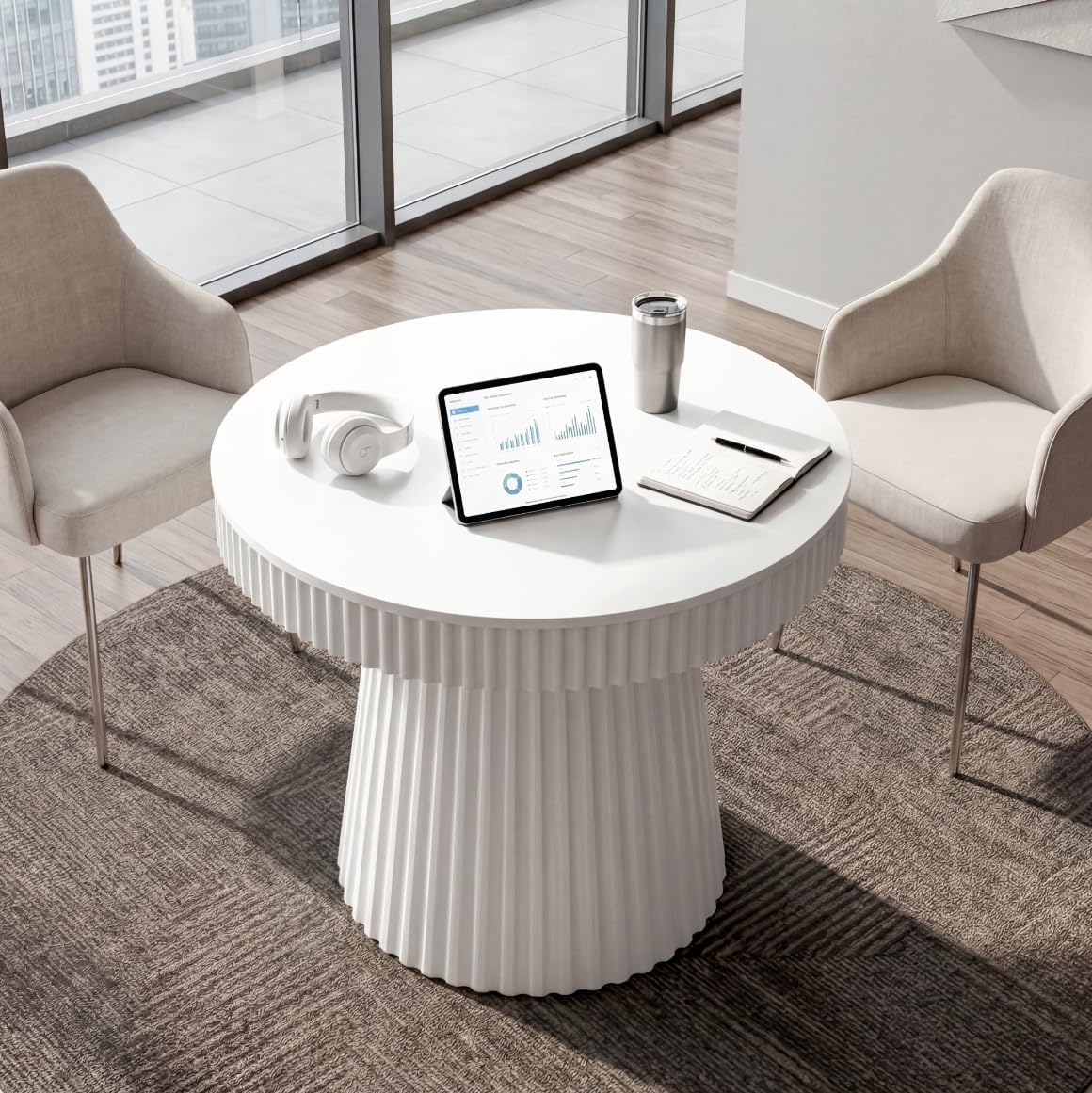 Round Conference Table, 31.5" Meeting Table Discussion Table for Home Office