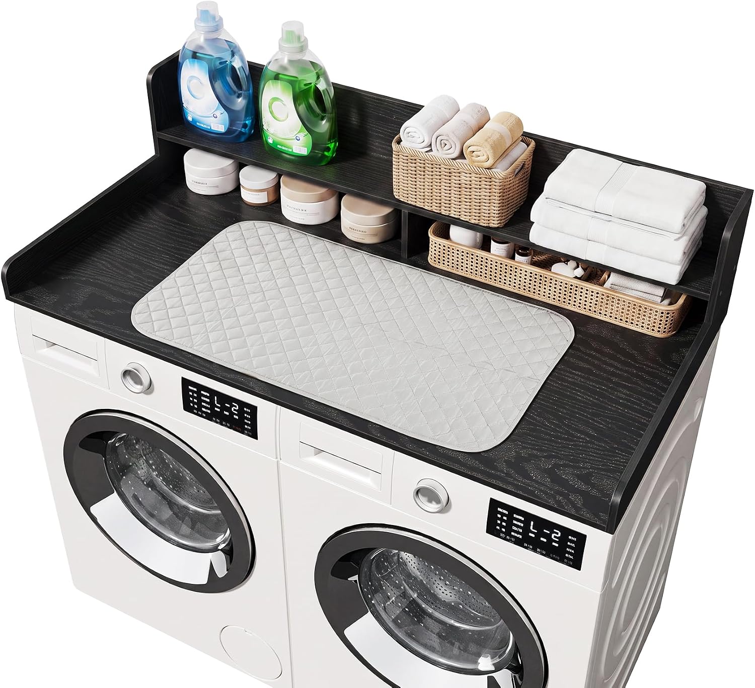 2-Tier Washer Dryer Countertop with Ironing Mat for Laundry Room Organization, Waterproof, Stain-Resistant