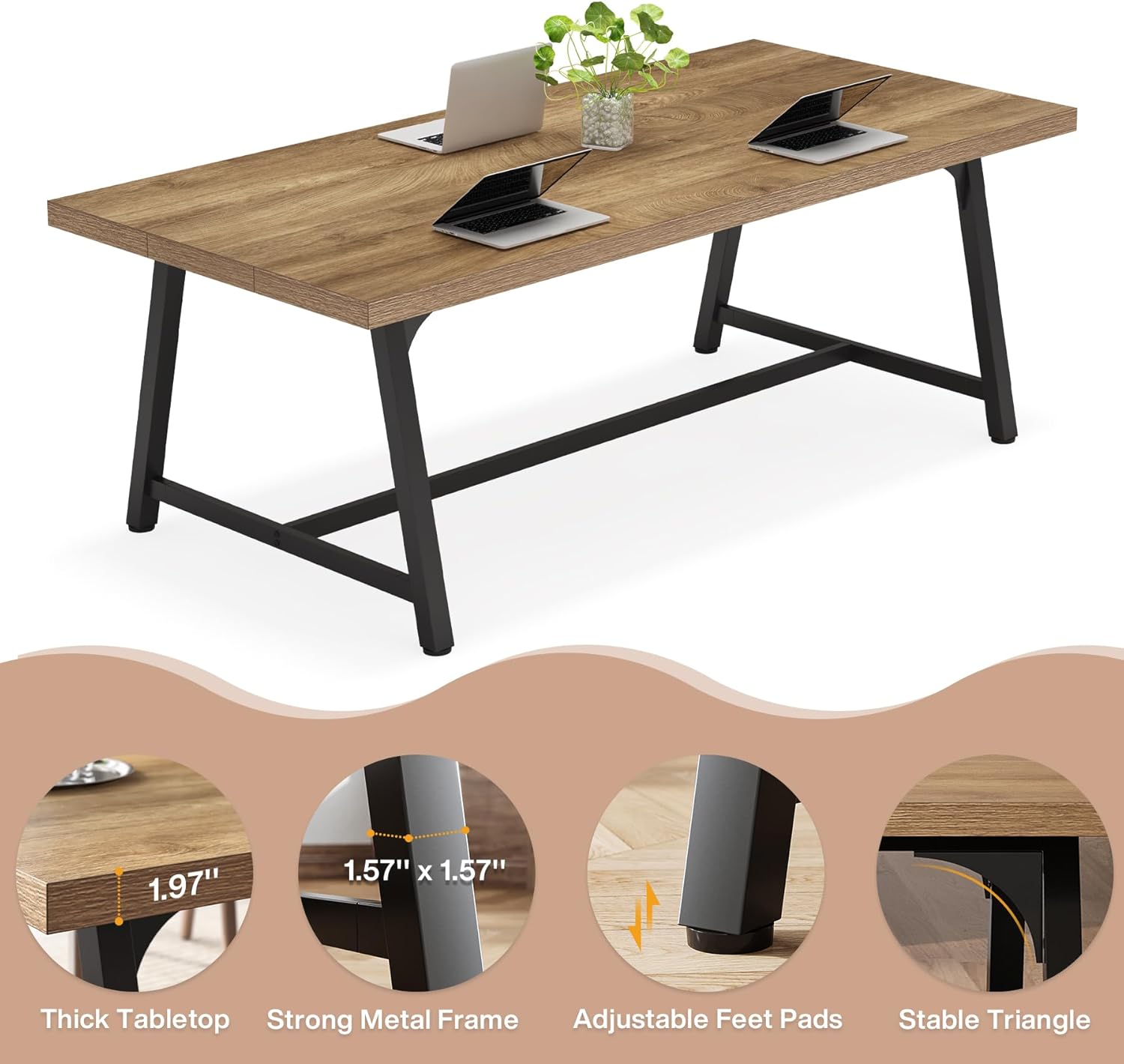 6FT Modern Executive Desk, 70.8” Large Conference & Computer Table for Meetings