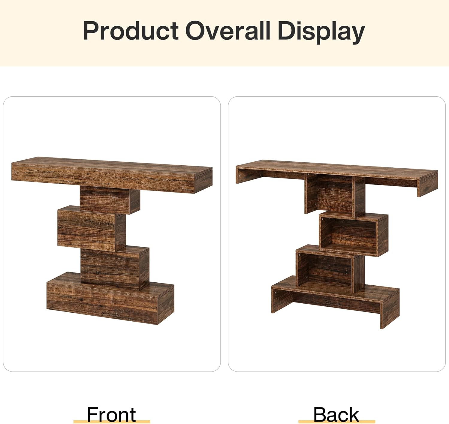 42.5" Rustic Brown Farmhouse Console, Industrial Geometric Sofa Table for Hallway Entrance