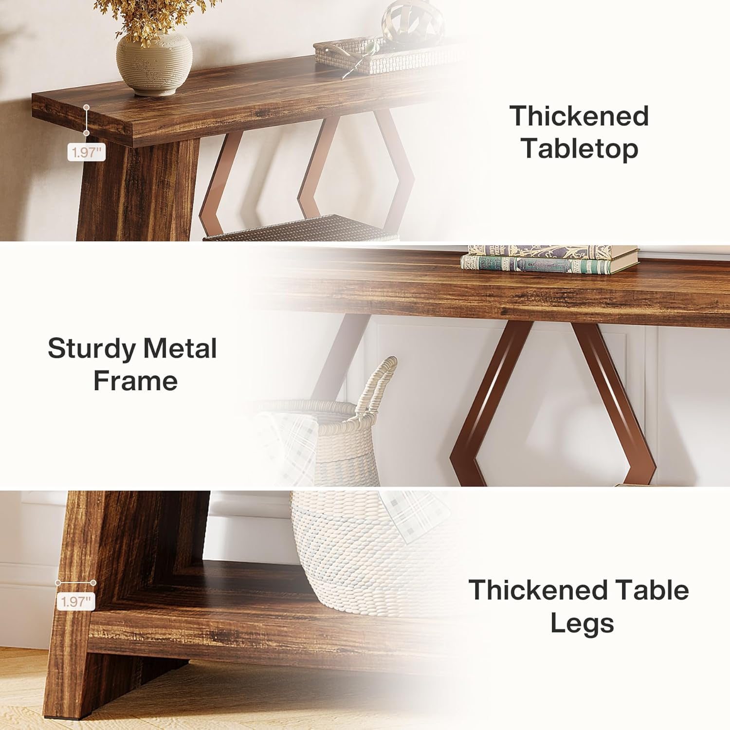 70.86" Extra Long Console Table, 2-Tier Wooden Sofa Table with Storage