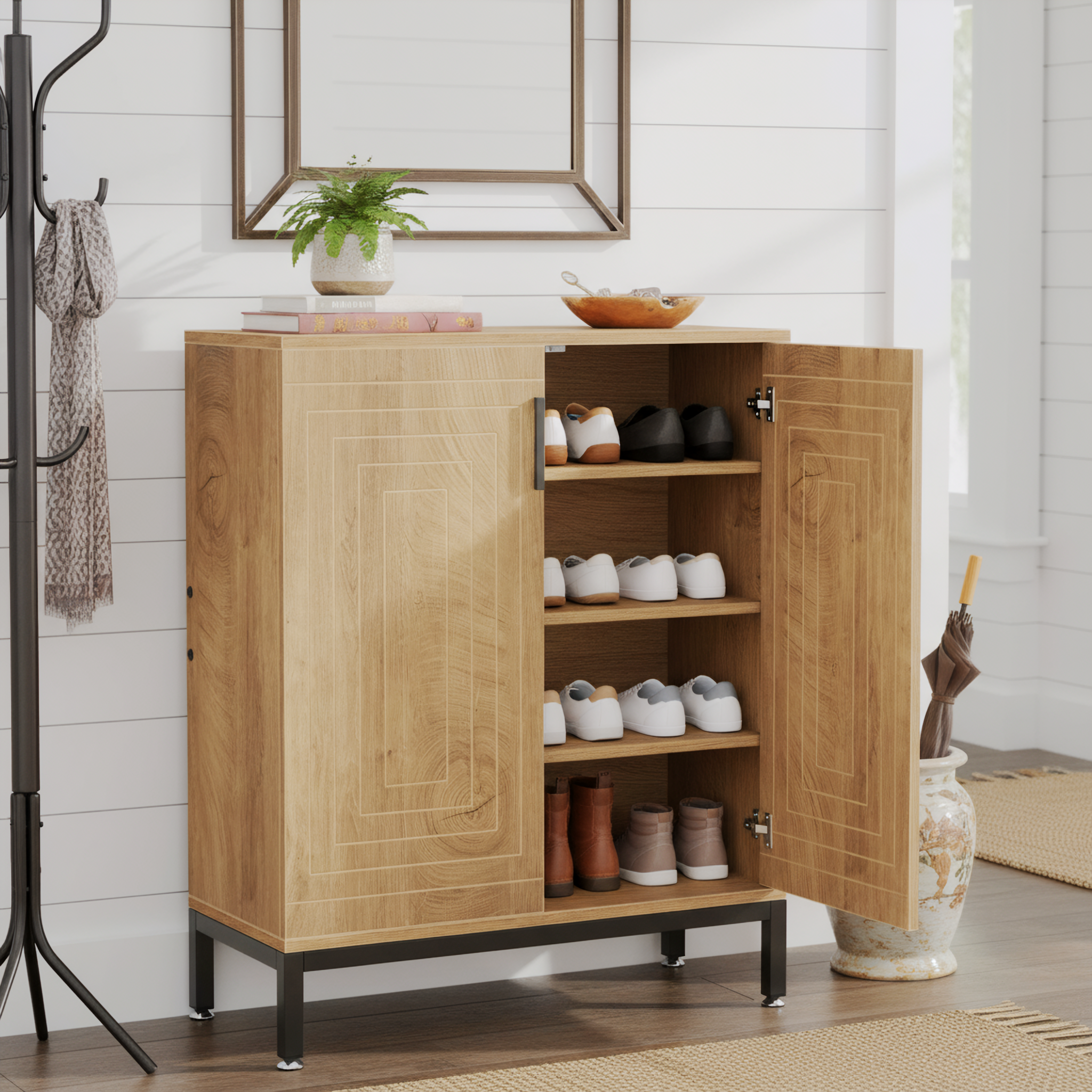 31.49" Shoe Cabinet with Doors for 20 Pairs, 5 Tier Modern Freestanding Shoe Storage Organizer