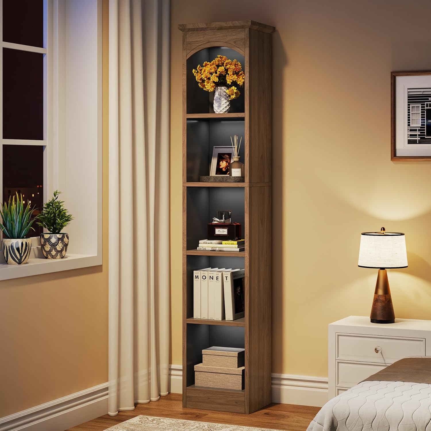 70.9" Tall Narrow Bookcase with 5-Tier Storage, Modern Cube Bookshelf