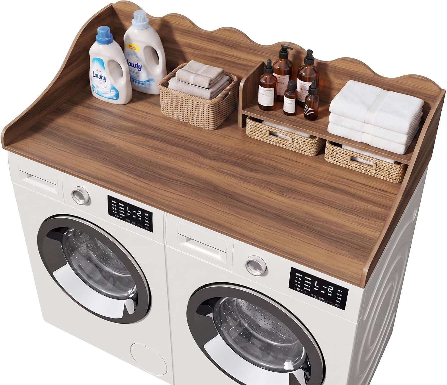 2-Tier Washer Dryer Countertop with Shelf, Wave Edge Laundry Topper for Laundry Room Organization
