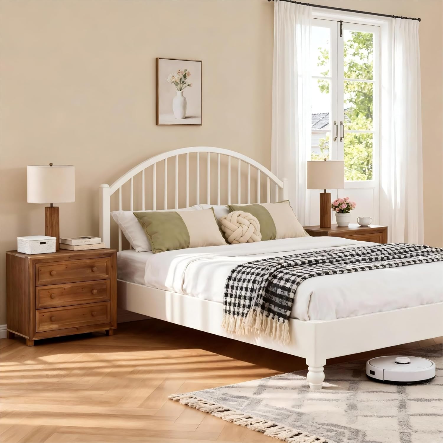 31.5" Wide Nightstand, Solid Wood Bedside Table with 3 Drawers