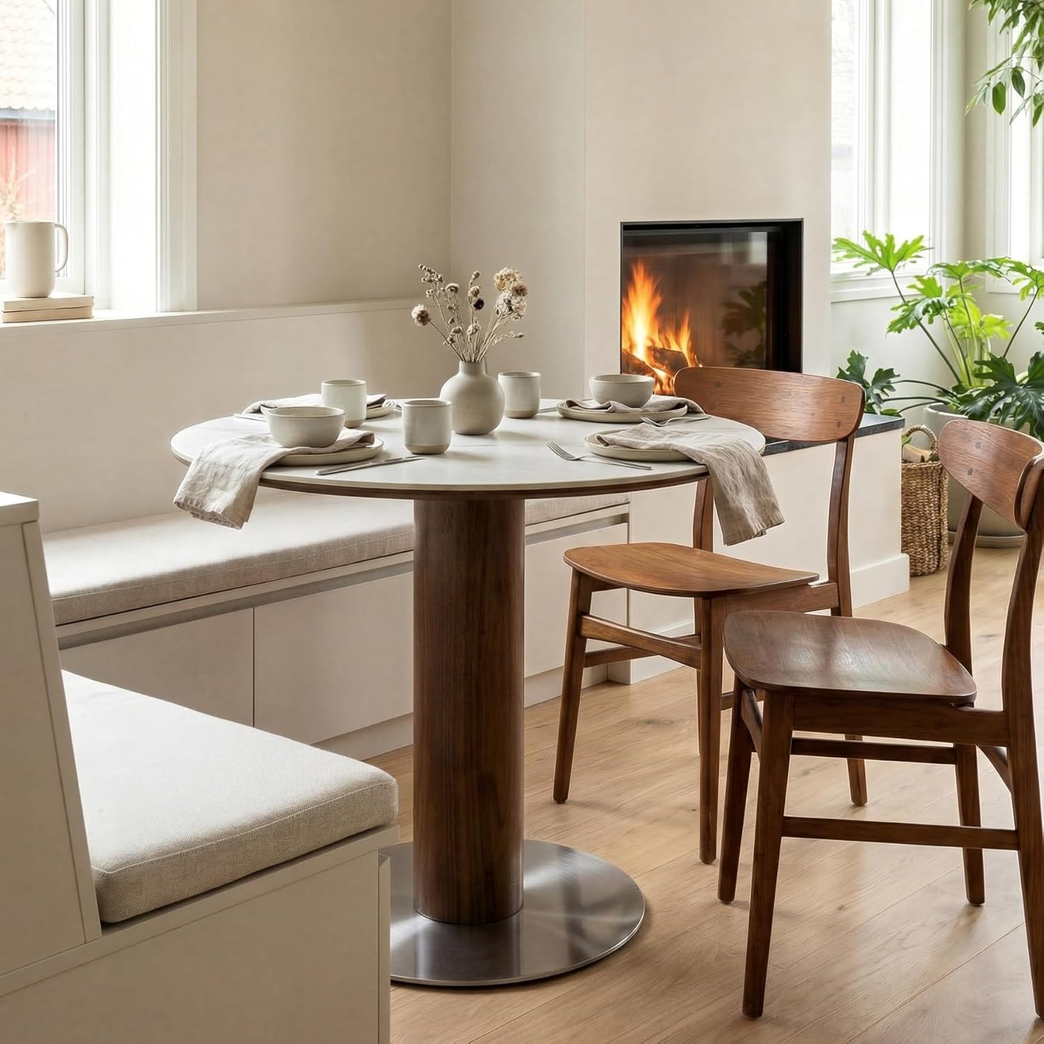 31.5" Modern Dining Table, Round Kitchen Table with Sintered Stone Top