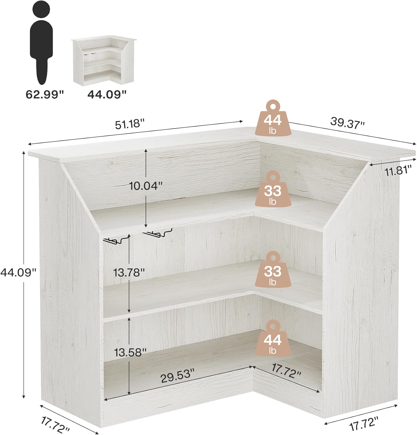 L-Shaped Reception Desk with Storage Shelves, Modern Front Desk for Small Office or Salon