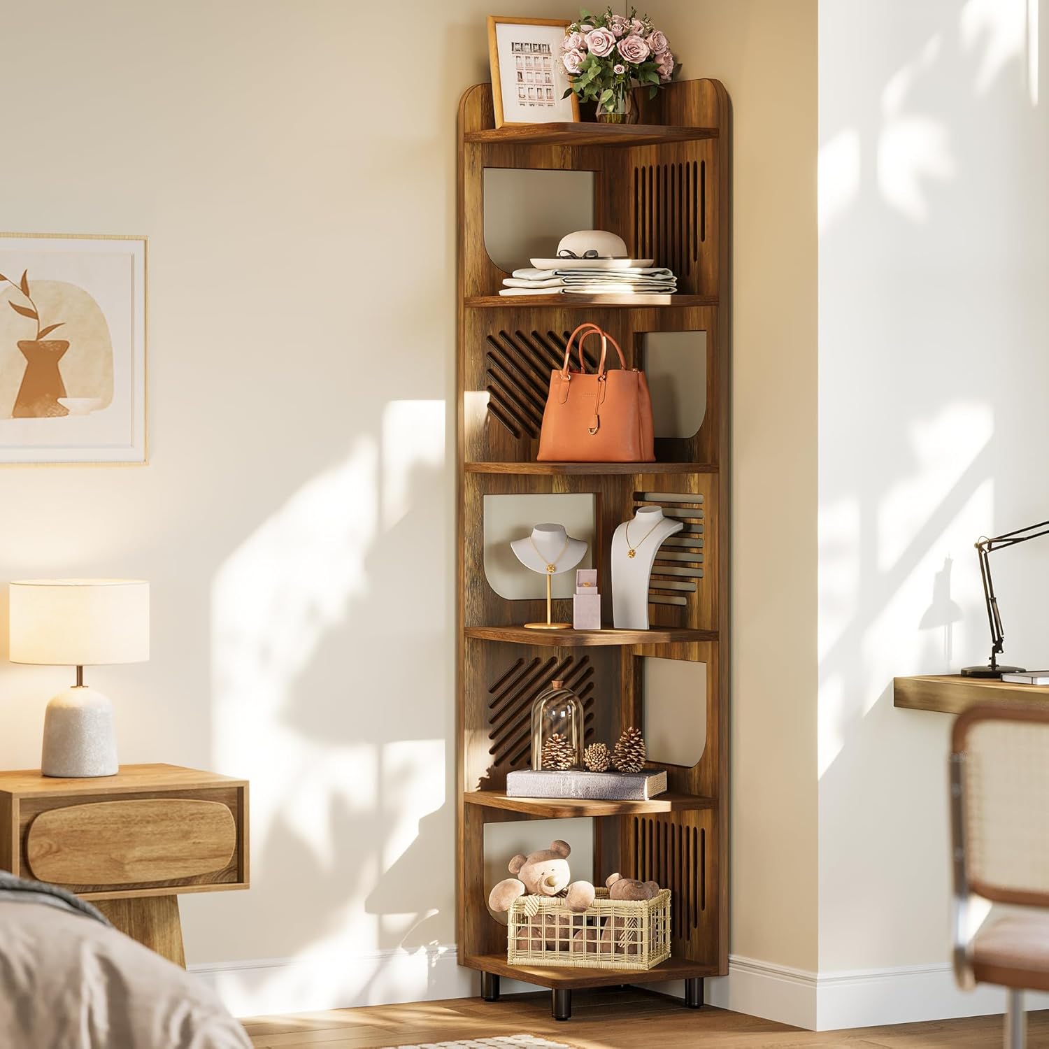 Tribesigns 6-Tier Corner Shelf, Tall Skinny Display Bookcase for Small Spaces