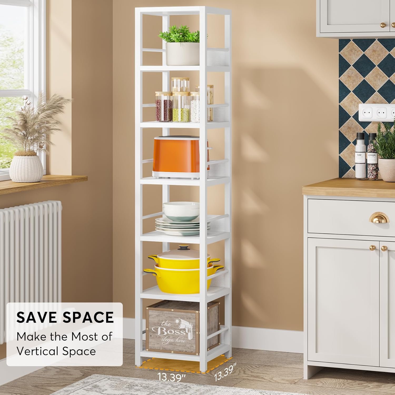 Tribesigns 6-Tier Narrow Corner Shelf, 74.8-Inch Tall Industrial Storage Bookshelf