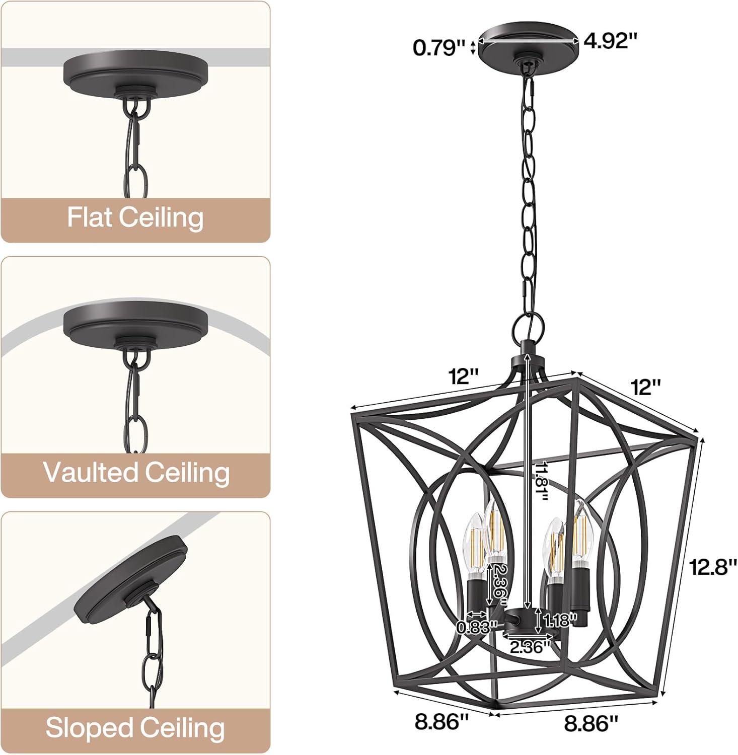 4-Light Pendant Light Fixture, Industrial Chandelier With Adjustable Chain