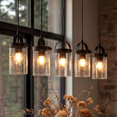 5-Light Linear Chandelier, Kitchen Island Lighting Fixture with Seeded Glass Shades, E26 Socket 3
