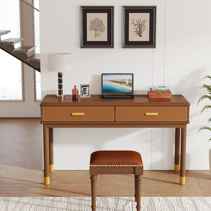 47" Computer Desk, Mid-Century Study Writing Desk with 2 Large Drawers Tribesigns