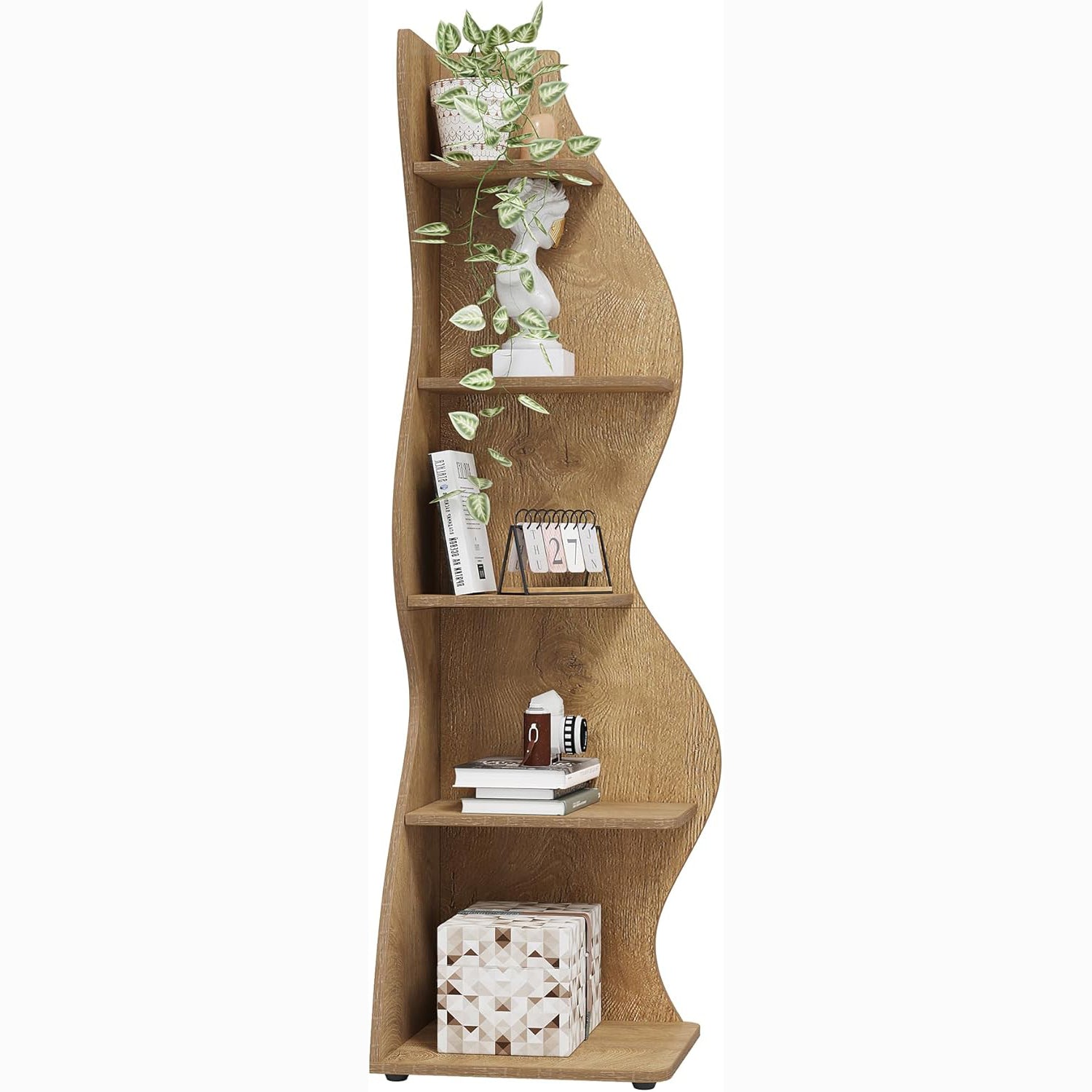 Tribesigns Wavy Corner Shelf, Modern 5-Tier Curved Bookshelf for Small Spaces