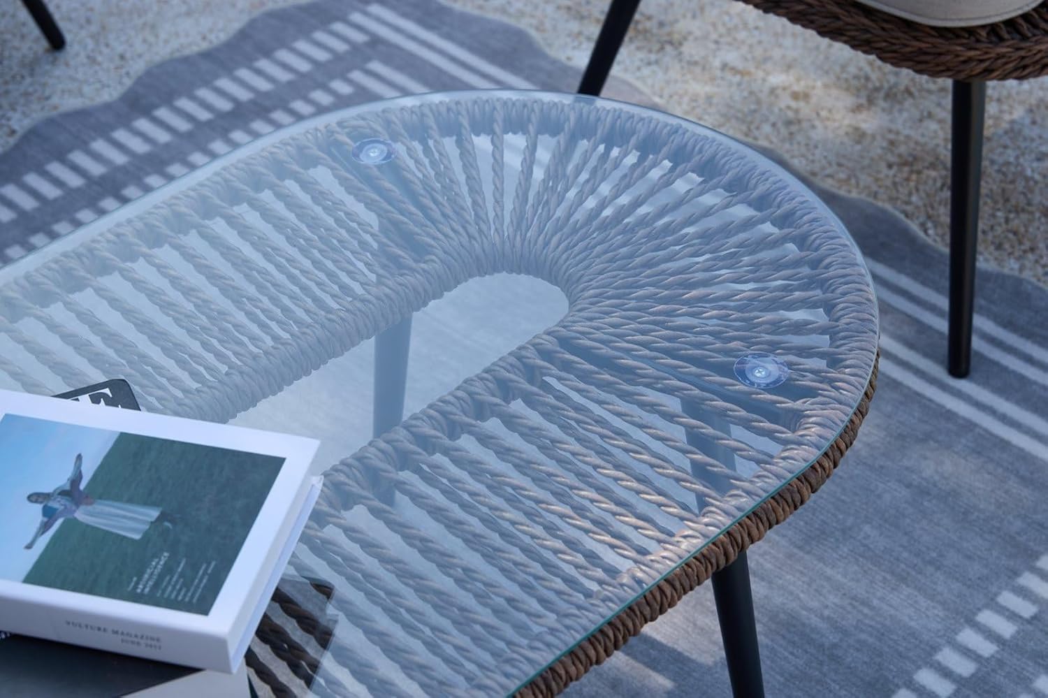 4-Piece Rattan Outdoor Patio Furniture Set with Removable Cushions and Coffee Table