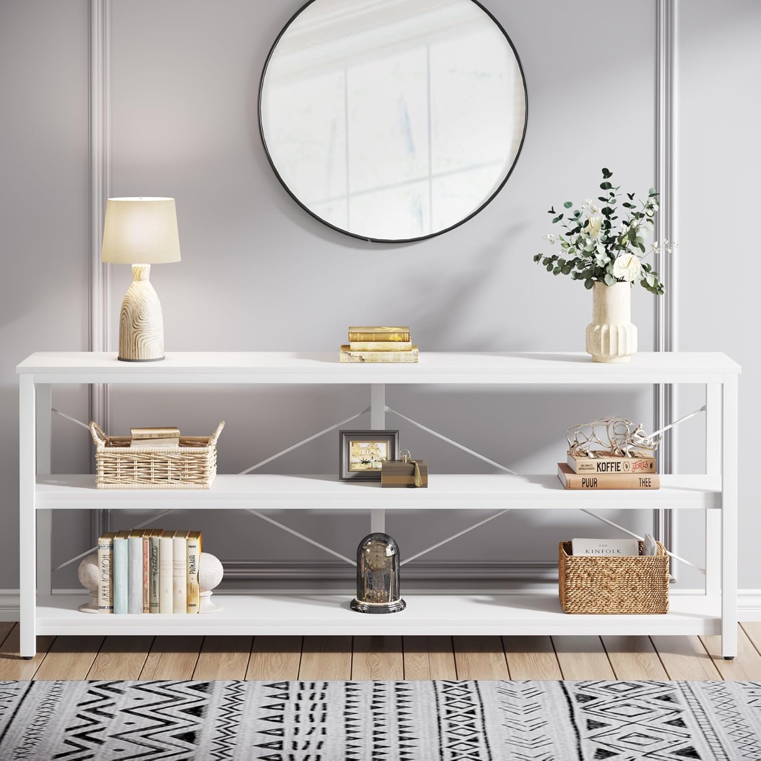 Tribesigns 70.9-Inch Extra Long Console Table, 3-Tier Industrial Sofa Table with Storage