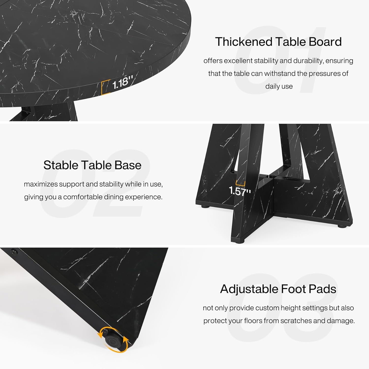 47-Inch Round Farmhouse Dining Table for 4–6 with Cross-Style Pedestal Base