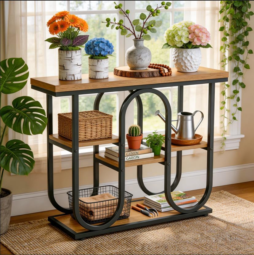 41.3" Console Table, 4-Tier Sofa Table Entryway Table with Open Shelves