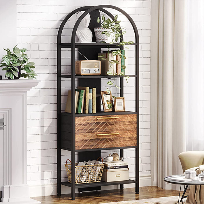 Tribesigns Bookshelf, 4-Tier Industrial Bookcase with 2 Drawers & LED Light Tribesigns