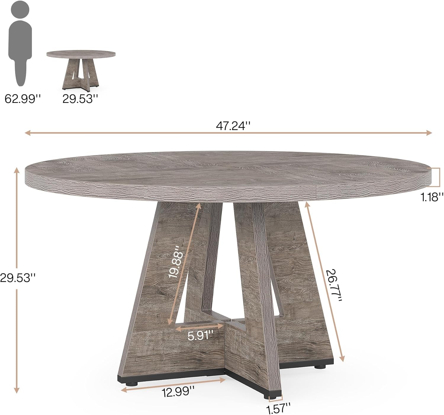 Tribesigns 47-Inch Round Conference Table for 4-6 People, Wooden Base and Thickened Top
