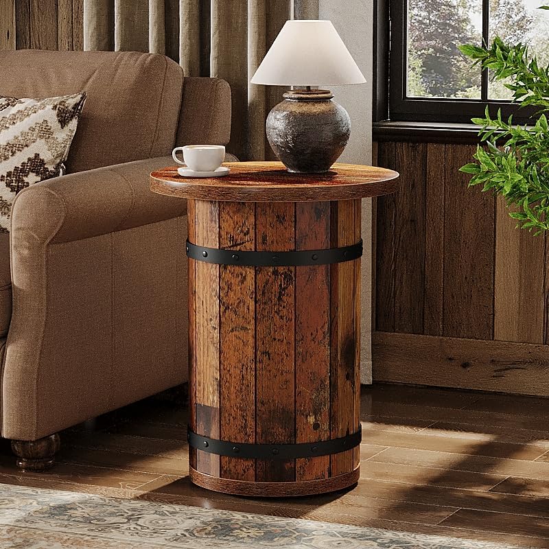 25.6" Tall End Table, Round Side Table Nightstand with Sturdy Base