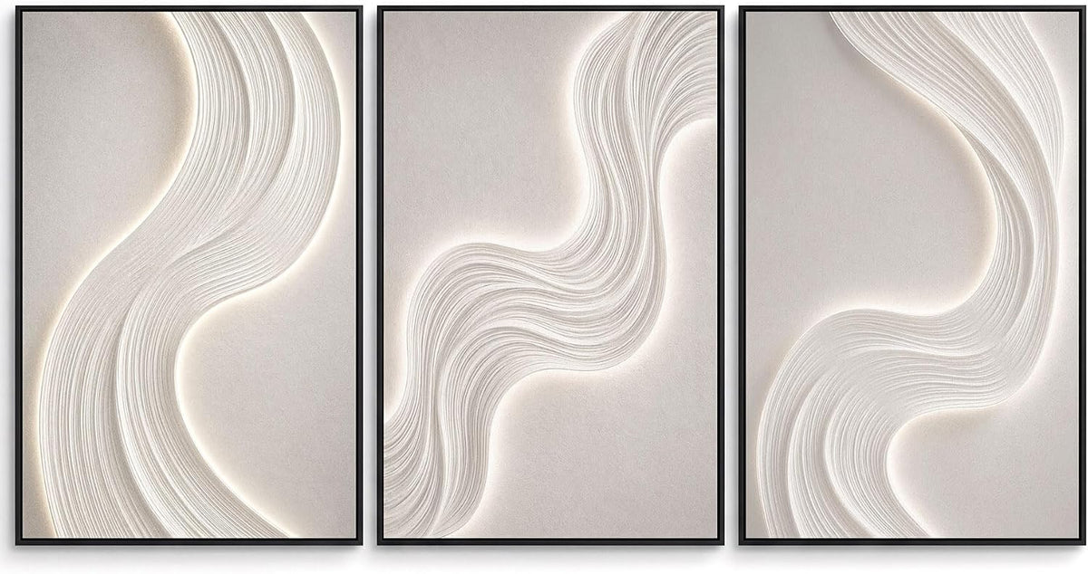 3-Piece 24x36" Modern Abstract Wall Art, Silver Framed Canvas Prints