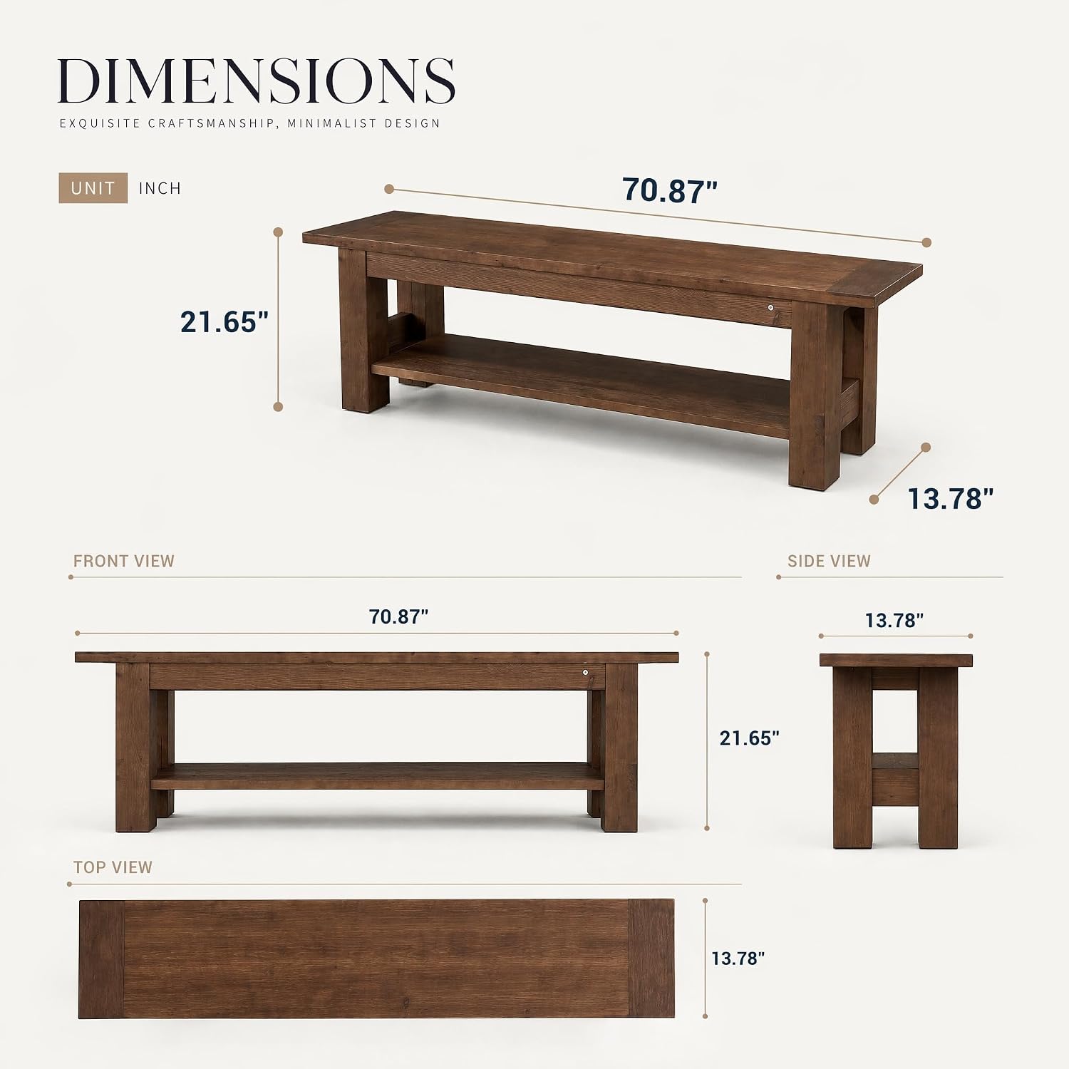 71" Rustic Solid Wood TV Stand for 75" TV, Entertainment Center with Storage Shelf