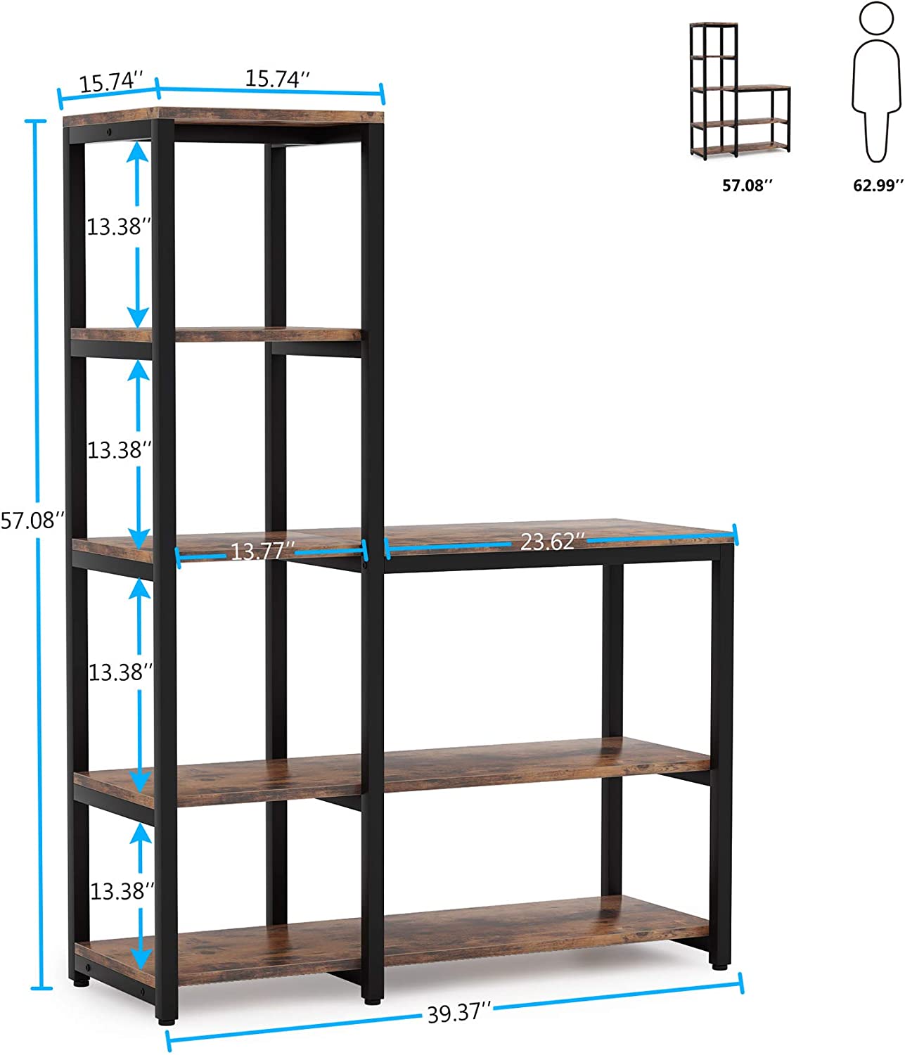 Ladder Bookshelf, 5-Tier Etagere Bookcase Display Rack for Home Office