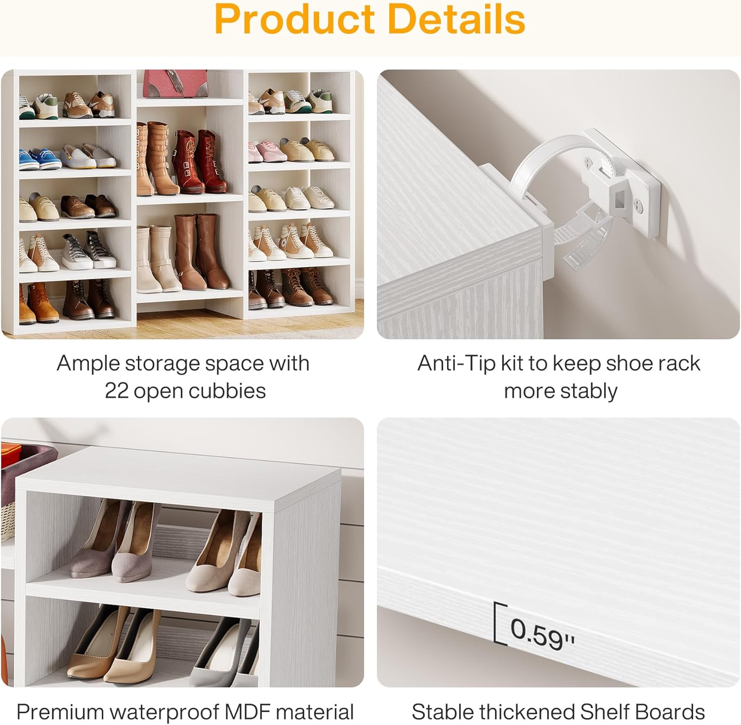 Tribesigns 14-Tier Tall Shoe Rack, Freestanding Wooden Shoe Organizer for Closet and Entryway