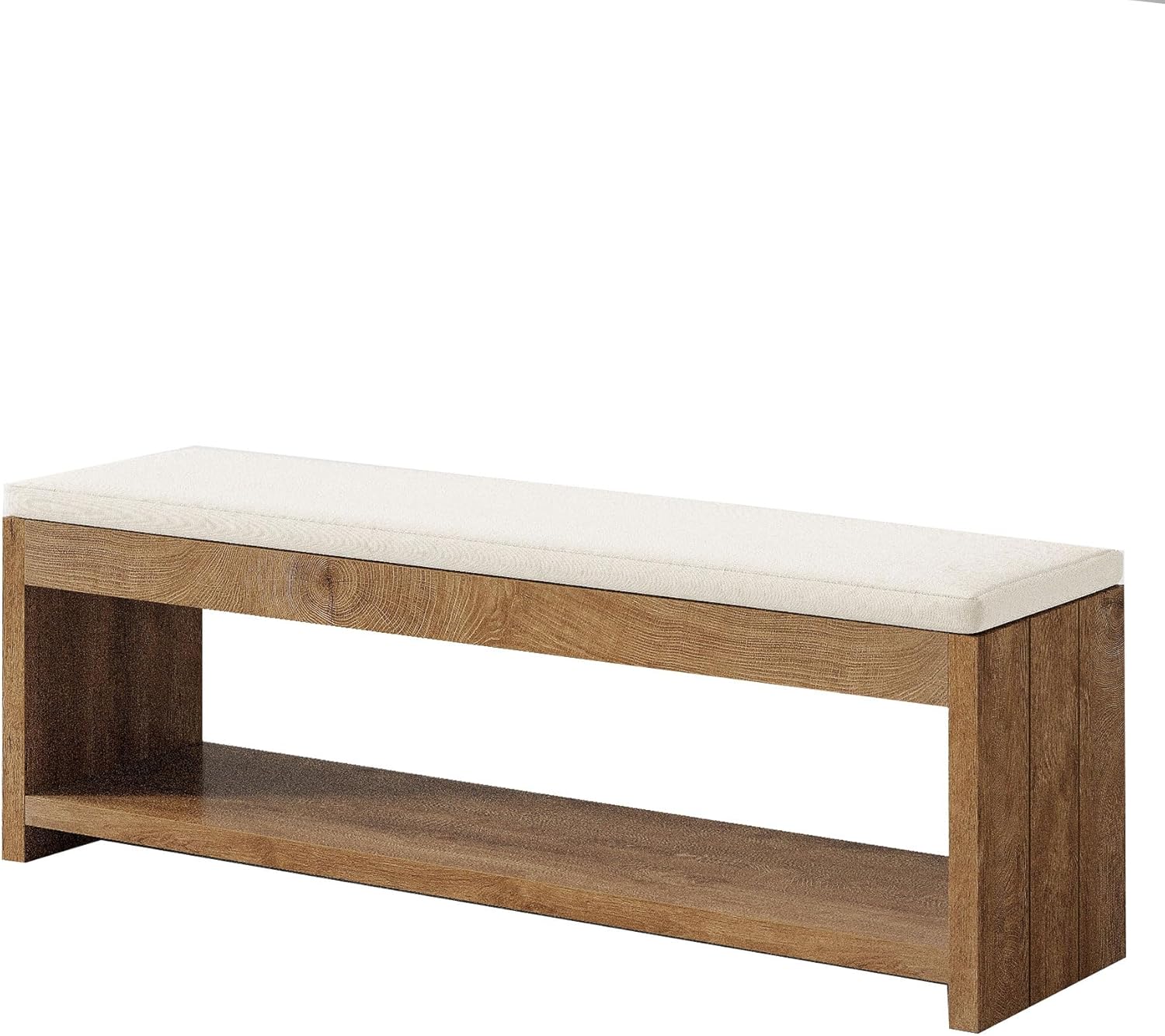 Upholstered End of Bed Bench, 55" Wooden Storage Bench with Shoe Rack