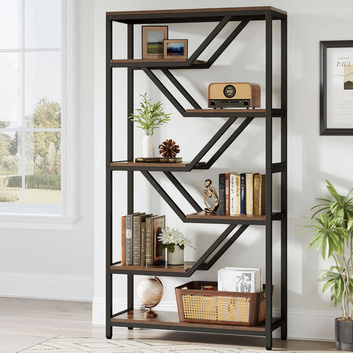 72" Bookshelf, 6 - Tier Bookcase Etagere Open Storage Organizer Tribesigns