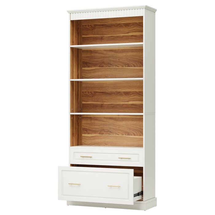 72" Bookshelf with Drawers, FreeStanding 5 - Shelf Bookcase Display Shelf Tribesigns