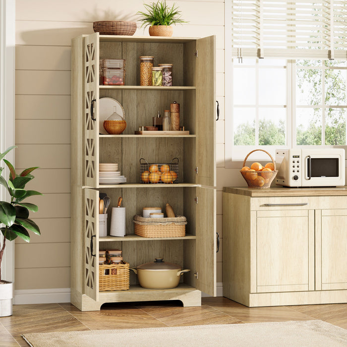 72" Kitchen Pantry, Freestanding Storage Cabinet with 4 Mirrored Doors Tribesigns