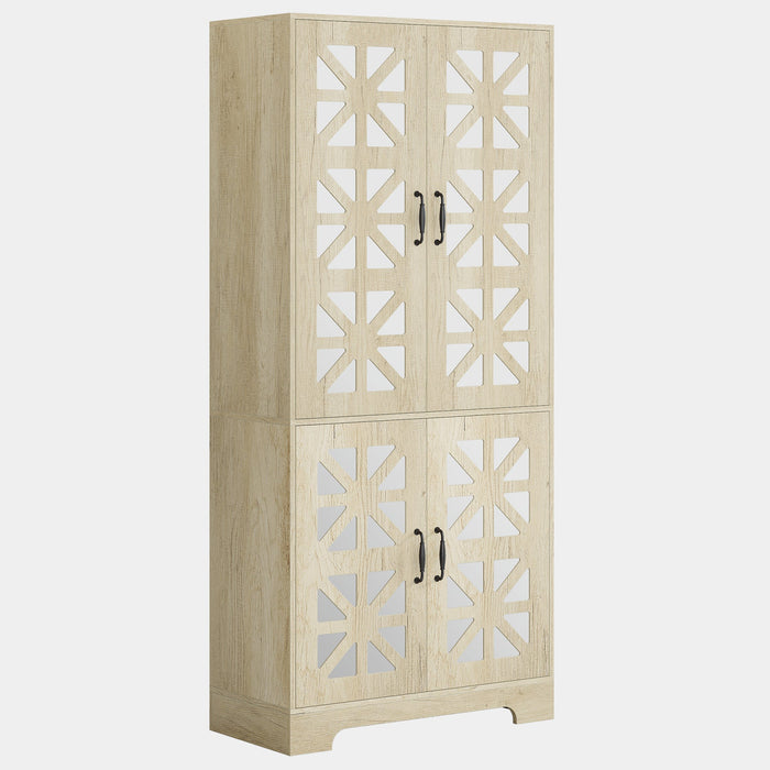 72" Kitchen Pantry, Freestanding Storage Cabinet with 4 Mirrored Doors Tribesigns