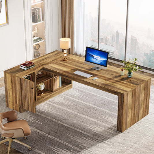 72" L - Shaped Desk, Executive Desk Office Computer Desk with Cabinet Tribesigns