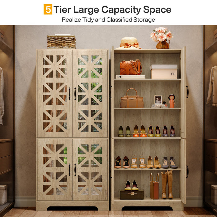 72" Shoe Cabinet, 5 - Tier Shoe Organizer with Adjustable Shelves Tribesigns