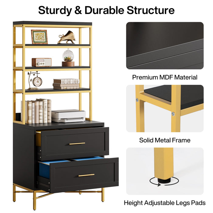 72.8" Bookshelf, Freestanding 4 - Tier Bookcase Display Shelf with 2 Drawers Tribesigns