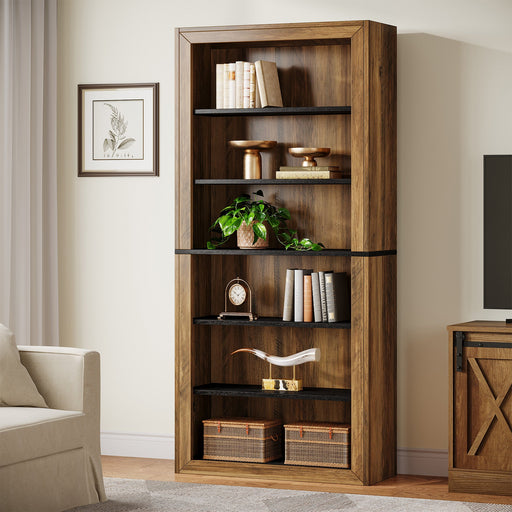 74" Bookshelf, 6 - Tier Wood Bookcase Etagere with display Shelves Tribesigns