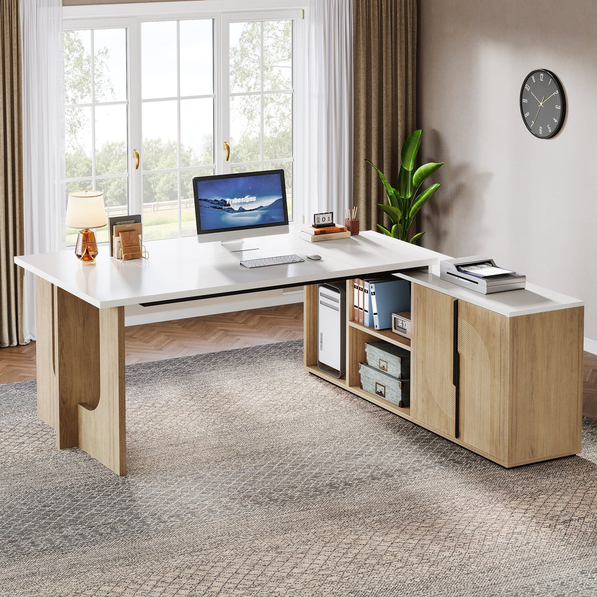Tribesigns 74 Executive Desk L Shaped Computer Desk With Cabinet