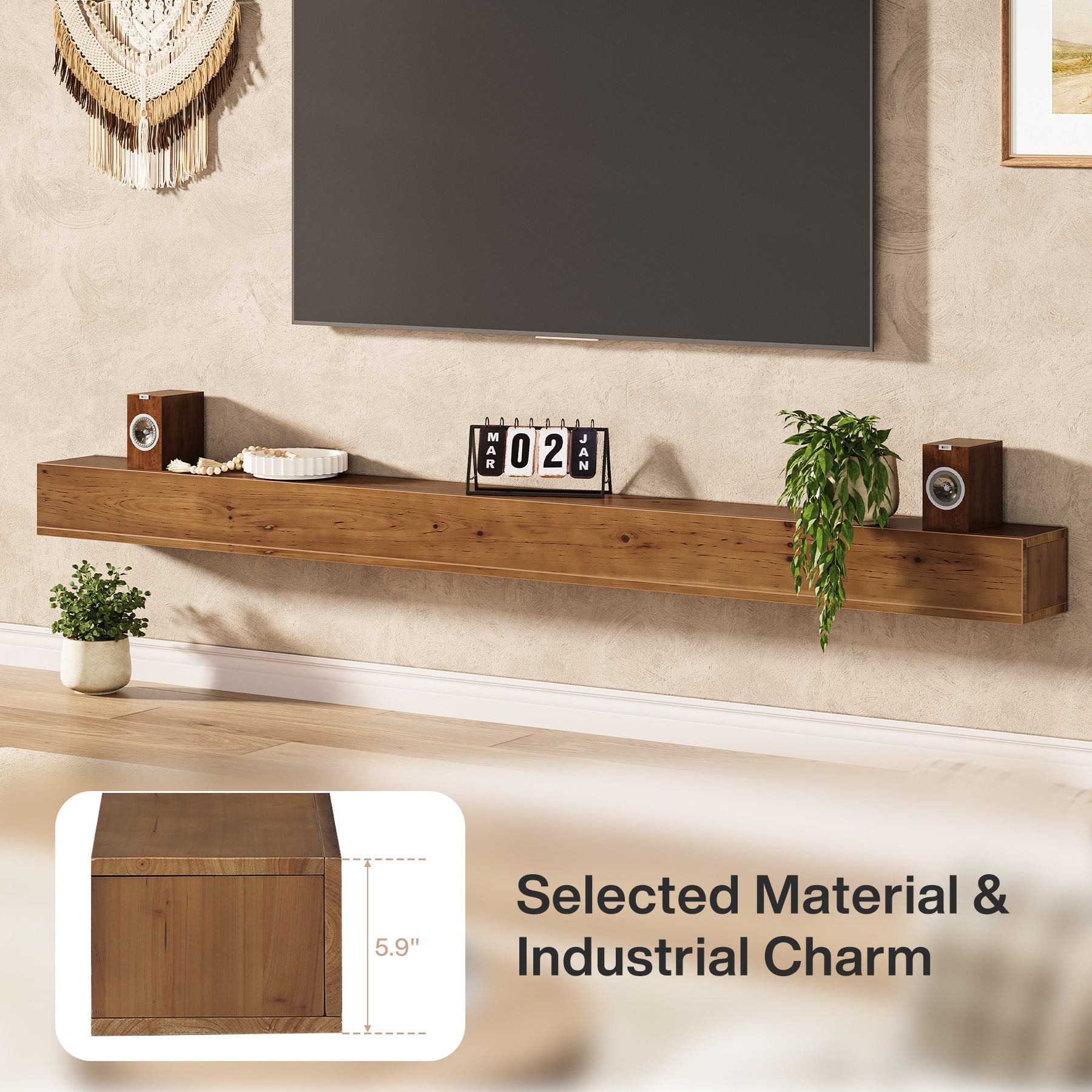 74.8" Fireplace Mantel Shelf, Wall Mounted Floating Shelves Display Shelves