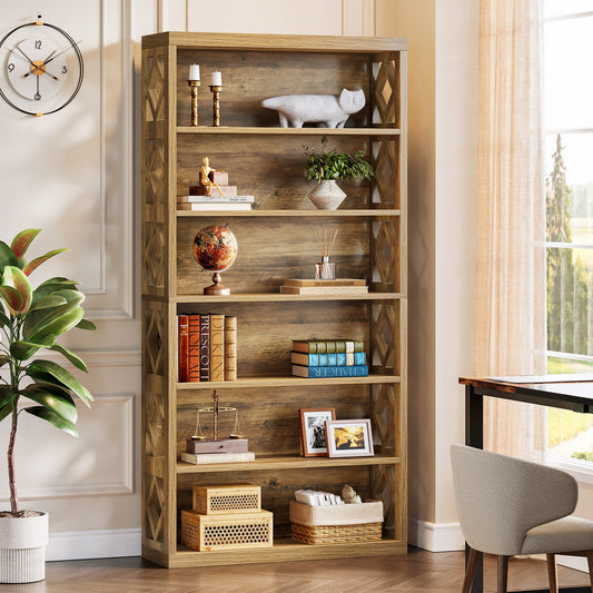 74.8" Bookshelf, 6 - Tier Bookcase Standing Open Display Storage Shelves Tribesigns